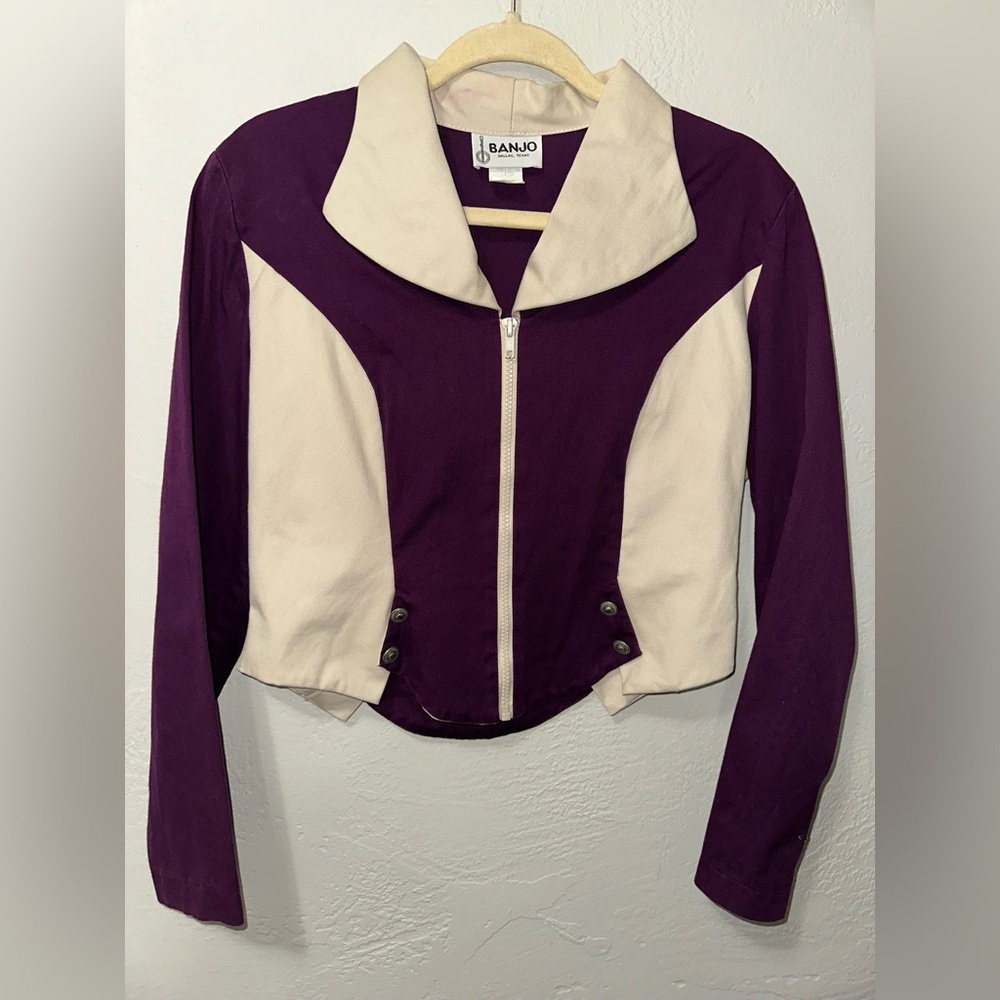 VTG Women's Banjo Rodeo Western Boho Zip Up Cropped Blazer Suit Jacket